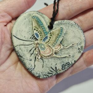 *Sale* EC Brinkman Colorful Pink Blue Butterfly Heart Shaped Porcelain Ornament